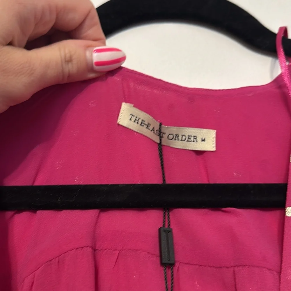 THE EAST ORDER Taylor Long Sleeve Tie Waist Bright Pink Metallic Dot Top - Picture 4 of 12
